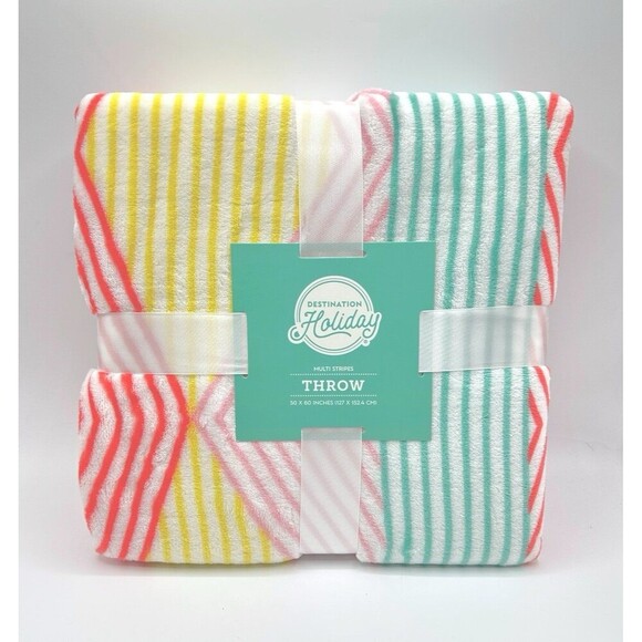 Destination Holiday Throw Blanket Multi Color Stripes 50" x 60" - Picture 1 of 2